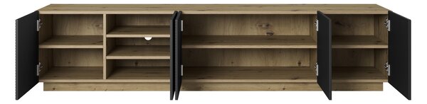 TV skrinka Asha 200 cm na sokli - dub artisan / čierny mat