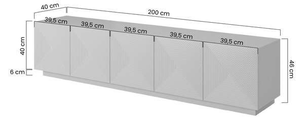 TV skrinka Asha 200 cm na sokli - dub artisan / čierny mat