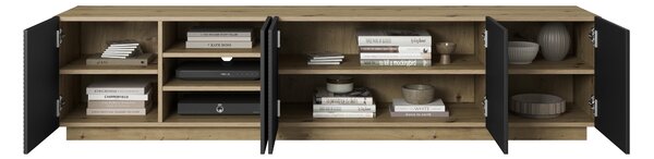 TV skrinka Asha 200 cm na sokli - dub artisan / čierny mat