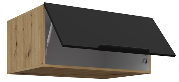 Hlboká digestorová skrinka LUNARA - šírka 80 cm, čierna / dub artisan