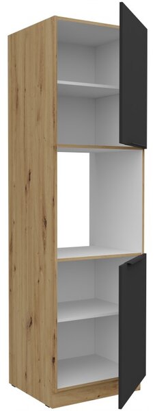 Kuchynská skriňa na vstavanú rúru LUNARA - šírka 60 cm, čierna / dub artisan