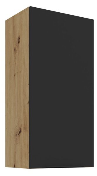 Vysoká horná skrinka LUNARA - šírka 45 cm, čierna / dub artisan