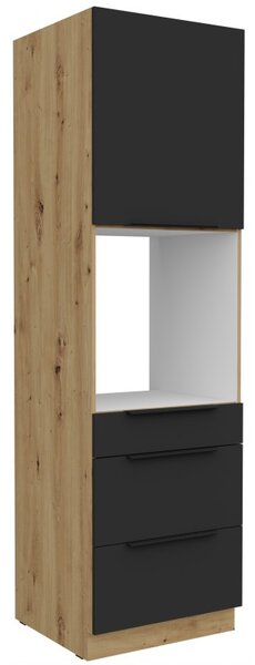 Skriňa na vstavanú rúru so šuplíkmi LUNARA - šírka 60 cm, čierna / dub artisan