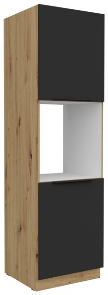 Kuchynská skriňa na vstavanú rúru LUNARA - šírka 60 cm, čierna / dub artisan