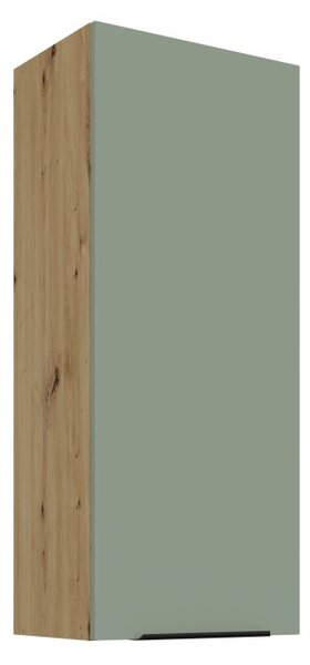Vysoká horná kuchynská skrinka LUNARA - šírka 45 cm, zelená / dub artisan