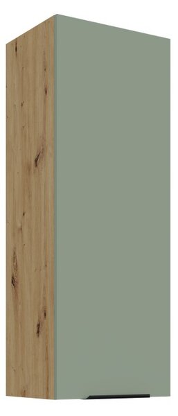 Vysoká horná kuchynská skrinka LUNARA - šírka 40 cm, zelená / dub artisan