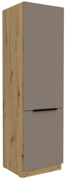 Skriňa na vstavanú chladničku LUNARA - šírka 60 cm, tmavo béžová / dub artisan