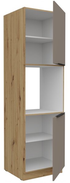 Kuchynská skriňa na vstavanú rúru LUNARA - šírka 60 cm, tmavo béžová / dub artisan