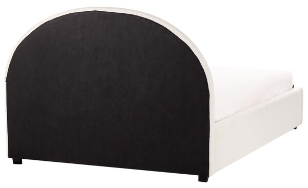Posteľ s úložným priestorom krémová biela buklé čalúnenie 140 x 200 cm zaoblené čelo minimalistický retro dizajn spálňa