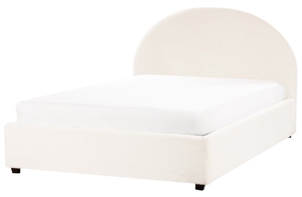 Posteľ s úložným priestorom krémová biela buklé čalúnenie 140 x 200 cm zaoblené čelo minimalistický retro dizajn spálňa