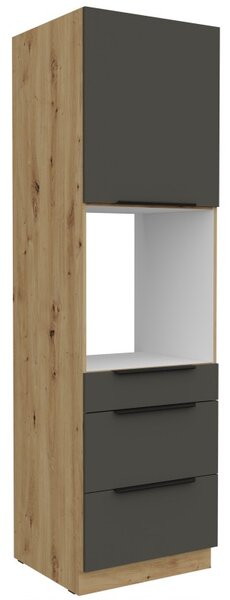 Skriňa na vstavanú rúru so šuplíkmi LUNARA - šírka 60 cm, grafit / dub artisan