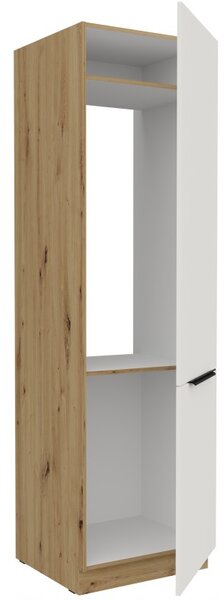 Skriňa na vstavanú chladničku LUNARA - šírka 60 cm, biela / dub artisan