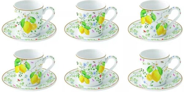 FEDORA Home Set pre 6 osôb - porcelánový hrnček espresso s tanierikom, 100ml, Coffee Mania Fleurs et Citrons