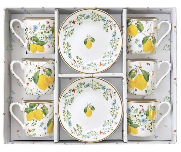 FEDORA Home Set pre 6 osôb - porcelánový hrnček espresso s tanierikom, 100ml, Coffee Mania Fleurs et Citrons
