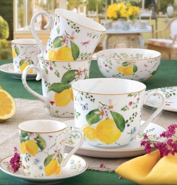 FEDORA Home Set pre 6 osôb - porcelánový hrnček espresso s tanierikom, 100ml, Coffee Mania Fleurs et Citrons