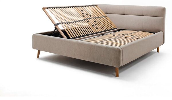 Béžová čalúnená dvojlôžková posteľ s úložným priestorom s roštom 160x200 cm Lotte – Meise Möbel