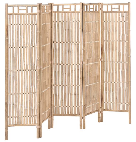 5-dielna záhradná zástena svetlohnedá bambusové drevo 205 x 160 cm Japandi prírodná drevená deliaca stena do spálne