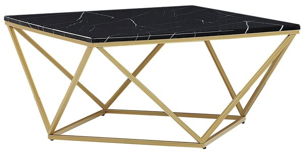 Konferenčný stolík čierna vrchná doska zlatý kovový podstavec 80 x 80 cm mramorová povrchová úprava glamour štýl
