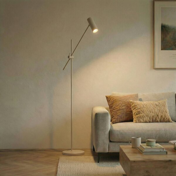 Stojacia lampa Lindby Vilo, béžová, 153 cm, GU10, otočná, Krémová / jantárovo žltá, Obývacia izba / jedáleň, kov, Škandinávsky, Stojaca lampa