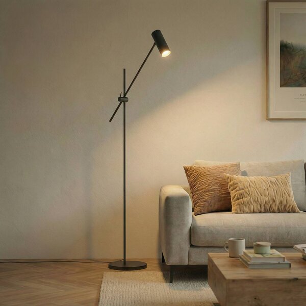 Stojacia lampa Lindby Vilo, čierna, 153 cm, GU10, otočná, Čierna, Obývacia izba / jedáleň, kov, Škandinávsky, Stojaca lampa