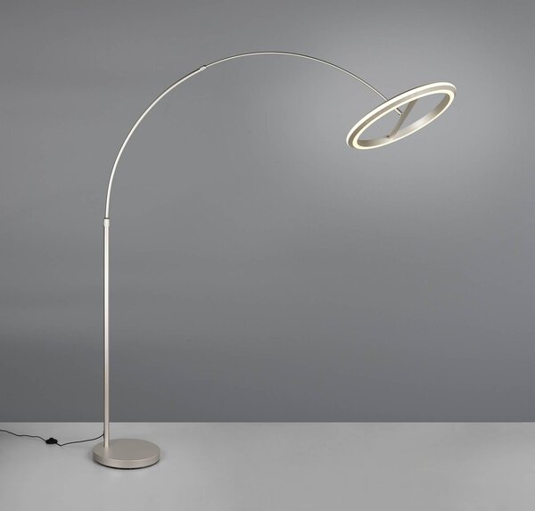 Trio Lighting LED stojacia lampa Amador, niklová farba, výška 205 cm, kov, Hliník / sivá / zinok, Obývacia izba / jedáleň, kov, Moderný, Oblúková stojaca lampa