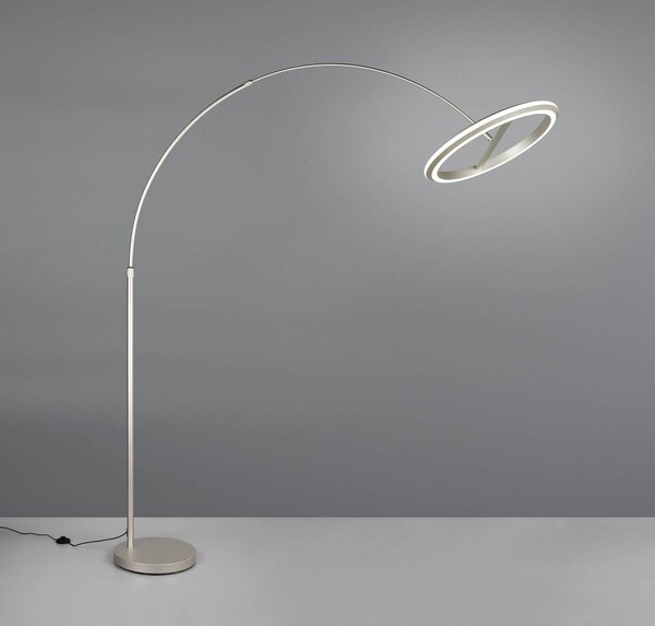 Trio Lighting LED stojacia lampa Amador, niklová farba, výška 205 cm, kov, Hliník / sivá / zinok, Obývacia izba / jedáleň, kov, Moderný, Oblúková stojaca lampa