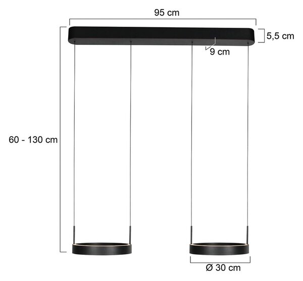 LED závesné svietidlo Mykty, čierna, dĺžka 95 cm, kov, 4-pl., Čierna, Obývacia izba / jedáleň, kov, Moderný, Závesné svietidlo