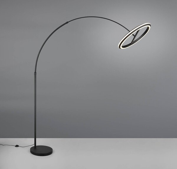 LED stojacia lampa Amador, čierna, výška 205 cm, kov, Čierna, Obývacia izba / jedáleň, kov, Moderný, Oblúková stojaca lampa