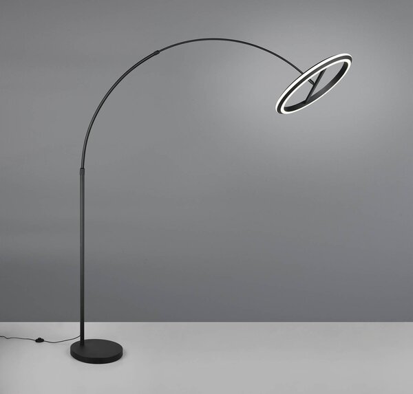 LED stojacia lampa Amador, čierna, výška 205 cm, kov, Čierna, Obývacia izba / jedáleň, kov, Moderný, Oblúková stojaca lampa