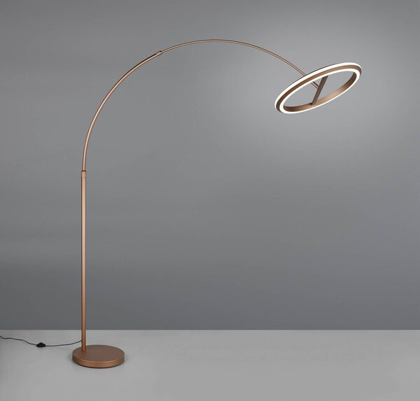 Trio Lighting LED stojacia lampa Amador, kávovo hnedé, výška 205 cm, kov, Hnedá / hrdzavá, Obývacia izba / jedáleň, kov, Moderný, Oblúková stojaca lampa
