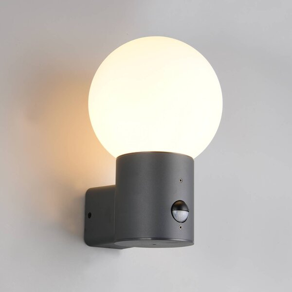 Trio Lighting Vonkajšie nástenné svietidlo Mures, antracitová, výška 28 cm, kov, senzor, Čierna, Hliník, Moderný, Nástenné svietidlo