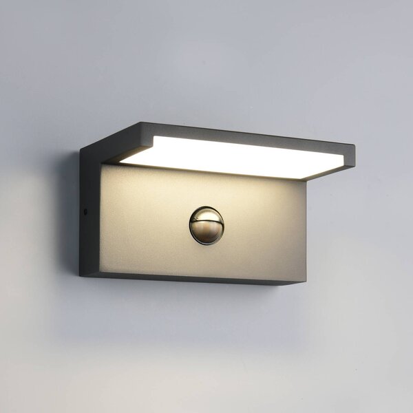 LED vonkajšie nástenné svietidlo Ravi, antracitová Šírka 18 cm Senzor, IP54, Čierna, Hliník, Moderný, Nástenné svietidlo