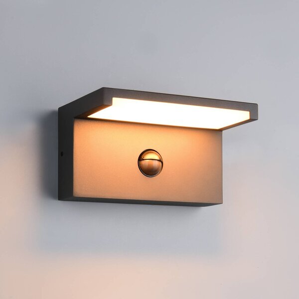 LED vonkajšie nástenné svietidlo Ravi, antracitová Šírka 18 cm Senzor, IP54, Čierna, Hliník, Moderný, Nástenné svietidlo