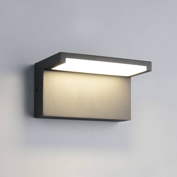 Trio Lighting LED vonkajšie nástenné svietidlo Ravi, antracitová, šírka 18 cm, kov, IP65, Čierna, Hliník, Moderný, Nástenné svietidlo