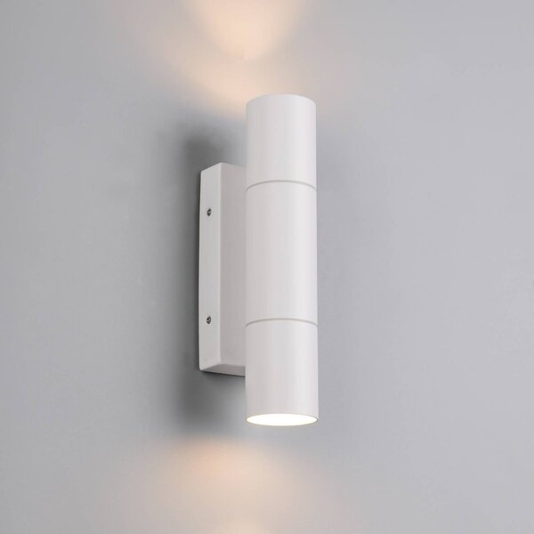 Trio Lighting Vonkajšie nástenné svietidlo Yamuna, biela matná, výška 23 cm, kov, IP65, Biela / opálová, Hliník, Moderný, Nástenné svietidlo