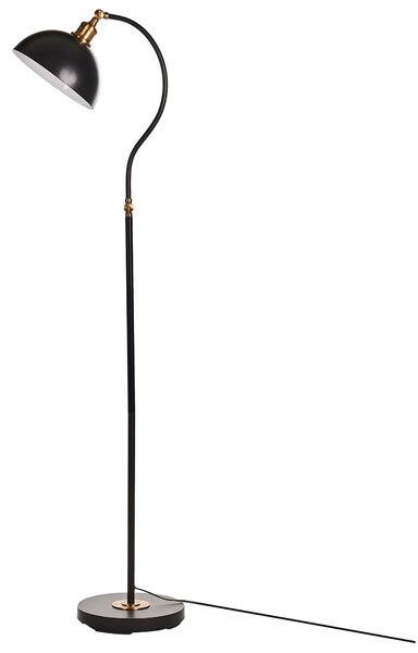 Stojaca lampa čierna kovová nastaviteľné tienidlo a rameno s vypínačom moderný industriálny štýl obývačka kancelária