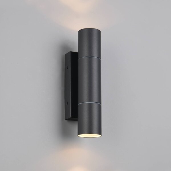 Trio Lighting Vonkajšie nástenné svietidlo Yamuna, antracitová, výška 23 cm, kov, IP65, Čierna, Hliník, Moderný, Nástenné svietidlo