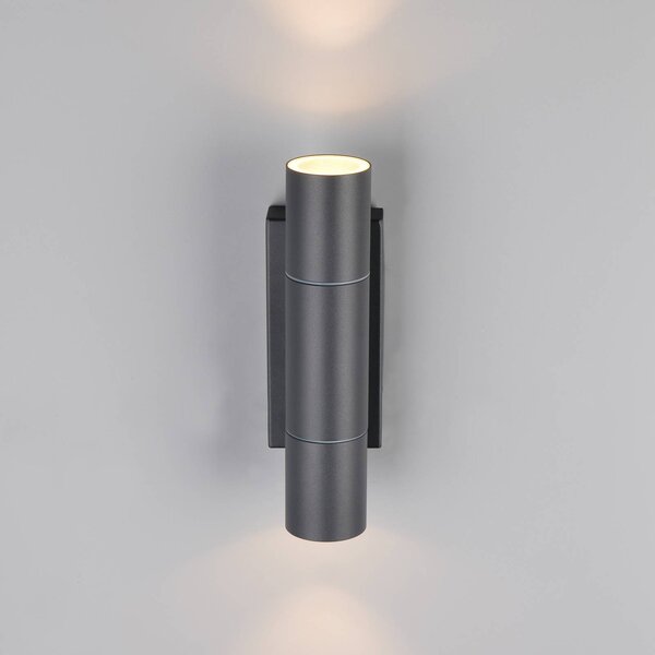 Trio Lighting Vonkajšie nástenné svietidlo Yamuna, antracitová, výška 23 cm, kov, IP65, Čierna, Hliník, Moderný, Nástenné svietidlo