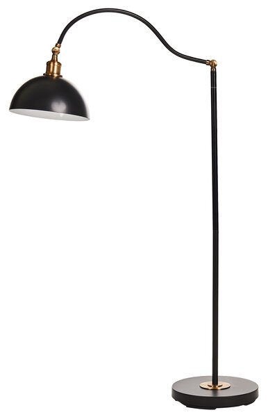 Stojaca lampa čierna kovová nastaviteľné tienidlo a rameno s vypínačom moderný industriálny štýl obývačka kancelária