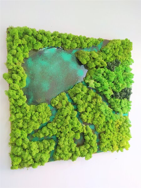 Machový obraz s epoxidom ''krajinka'' 85cm x 85cm