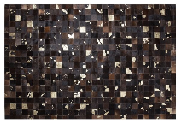 Koberec hnedý z pravej kože 140 x 200 cm hovädzia koža štvorčekovaný ručne vyrobený
