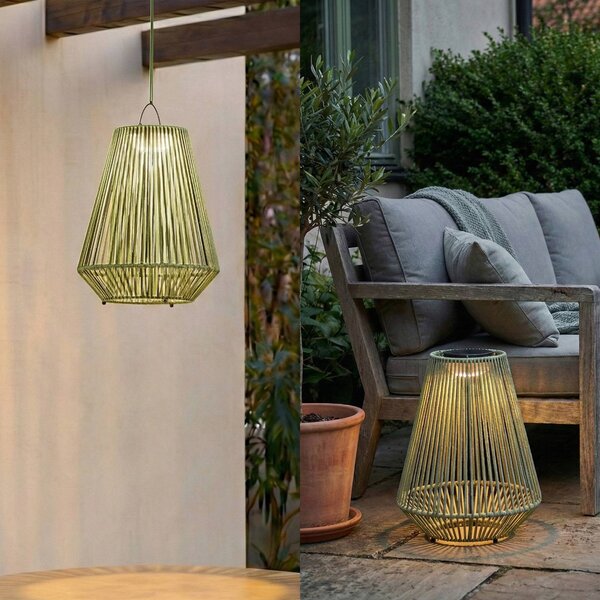 Lindby LED solárna závesná lampa Austas, zelená, Ø 32 cm, USB, IP54, Zelená, Plast, Moderný