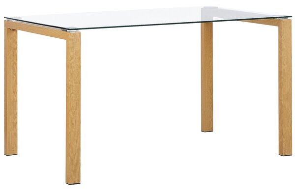 Jedálenský stôl, doska z tvrdeného skla, nohy svetlé drevo 130 x 80 cm moderné