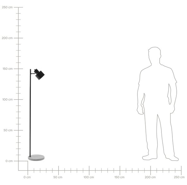 Stojaca lampa čierna kovová 149 cm betónový podstavec nastaviteľné kovové tienidlo