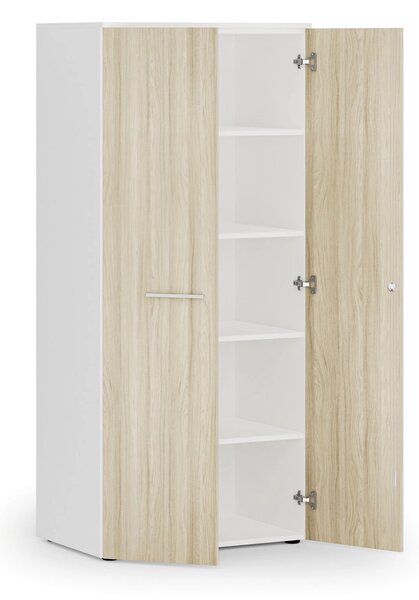 Kancelárska policová skriňa PRIMO WHITE s dverami, 800 x 500 x 1781 mm, biela/dub prírodná