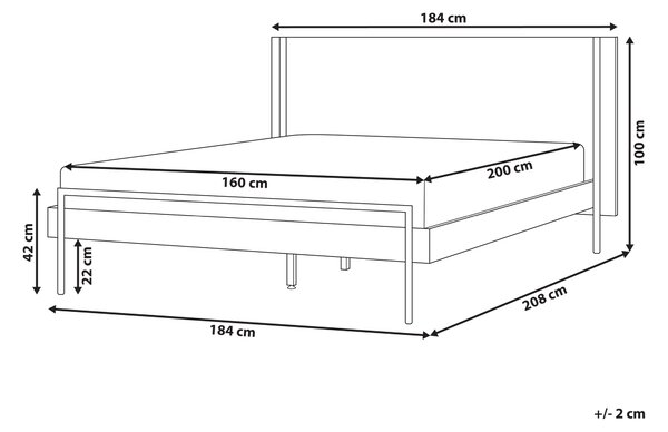 Posteľ tmavý jaseň 160 x 200 cm s čelom lamelový rošt čierne kovové nohy spálňa
