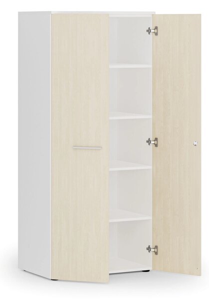 Kancelárska policová skriňa PRIMO WHITE s dverami, 800 x 500 x 1781 mm, biela/breza