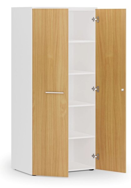 Kancelárska policová skriňa PRIMO WHITE s dverami, 800 x 500 x 1781 mm, biela/buk