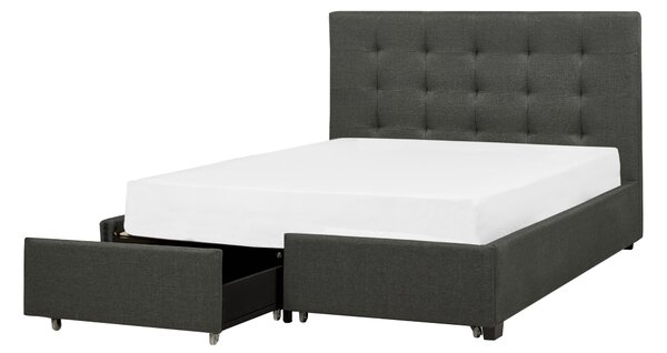 Posteľ s úložným priestorom tmavosivá látkové čalúnenie 140 x 200 cm vysoké prešívané čelo moderný štýl spálňa