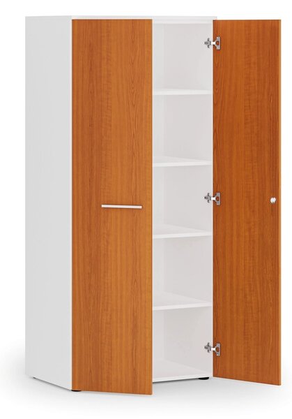 Kancelárska policová skriňa PRIMO WHITE s dverami, 800 x 500 x 1781 mm, biela/čerešňa